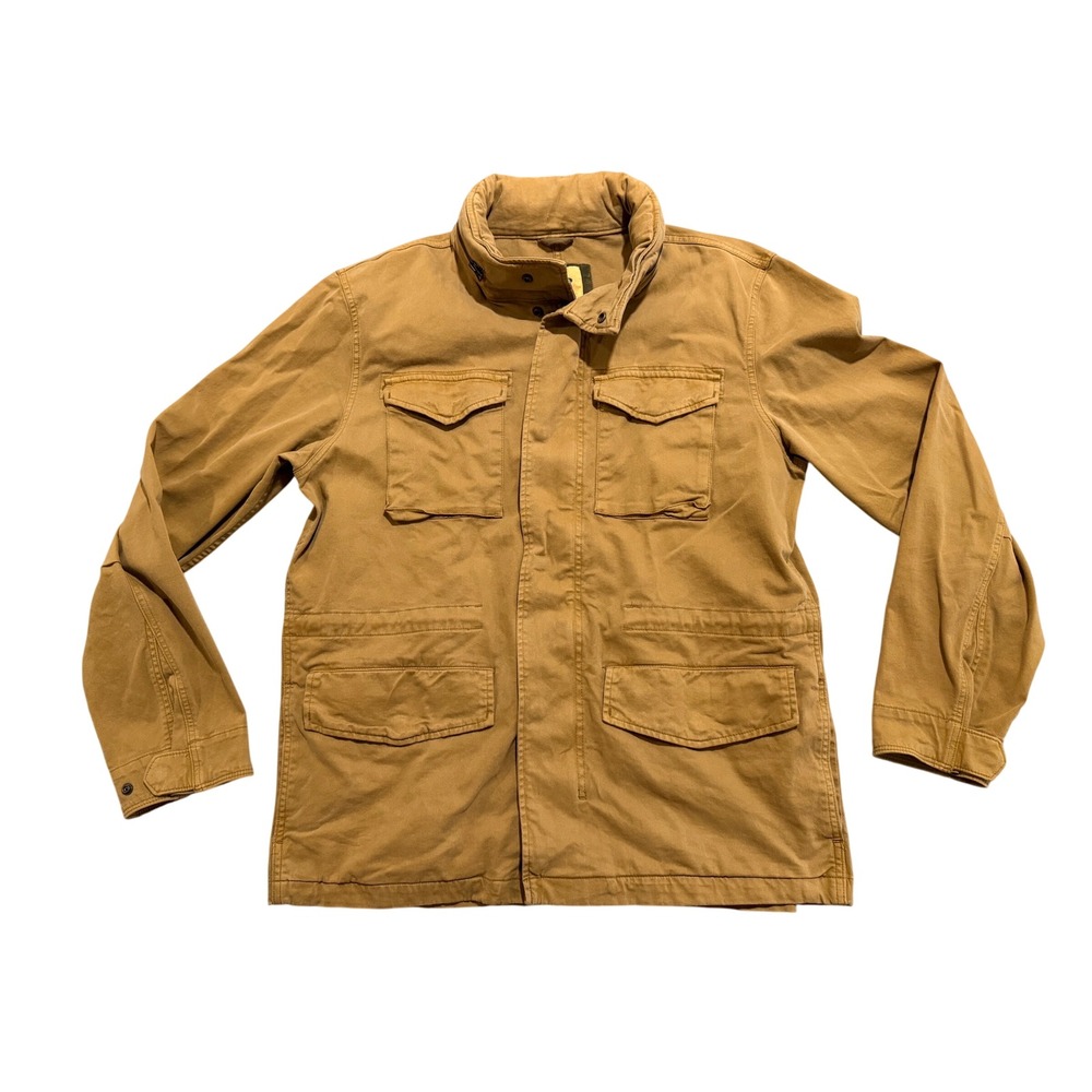 Old Navy Field Jacket Mens L Tan Utility Canvas Military Multi-Pocket Hood